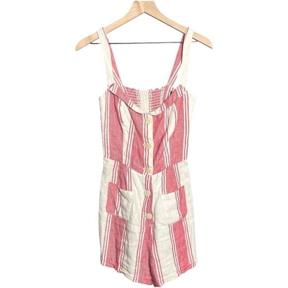 Reformation Linen Coconut Romper Size 6 Cuba Stripe - Picture 2 of 7